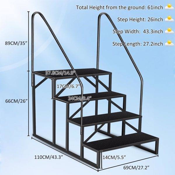 Swimming Pool Ladder Above Ground, RV Steps With Handrail, Heavy Duty Pool Step Hot Tub Steps, 660 Lbs Weight Capacity Camper Step Stool Mobile Home Stair For Getting High  4 STEP, 2 HANDRAIL