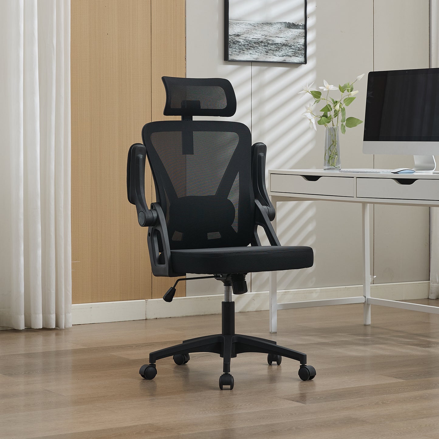 Ergonomic Mesh Office Chair With Adjustable Lumbar Support And Headrest - High-Back Executive Desk Chair For Home Office