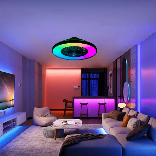 23 Inch Black Ceiling Fan Light With LED RGB  Dimmable & Color-Changing, APP & Remote Control, Modern Smart Ceiling Fan For Living Room, Bedroom, And Dining Room Silent-6Speed-Reversible-DC Motor