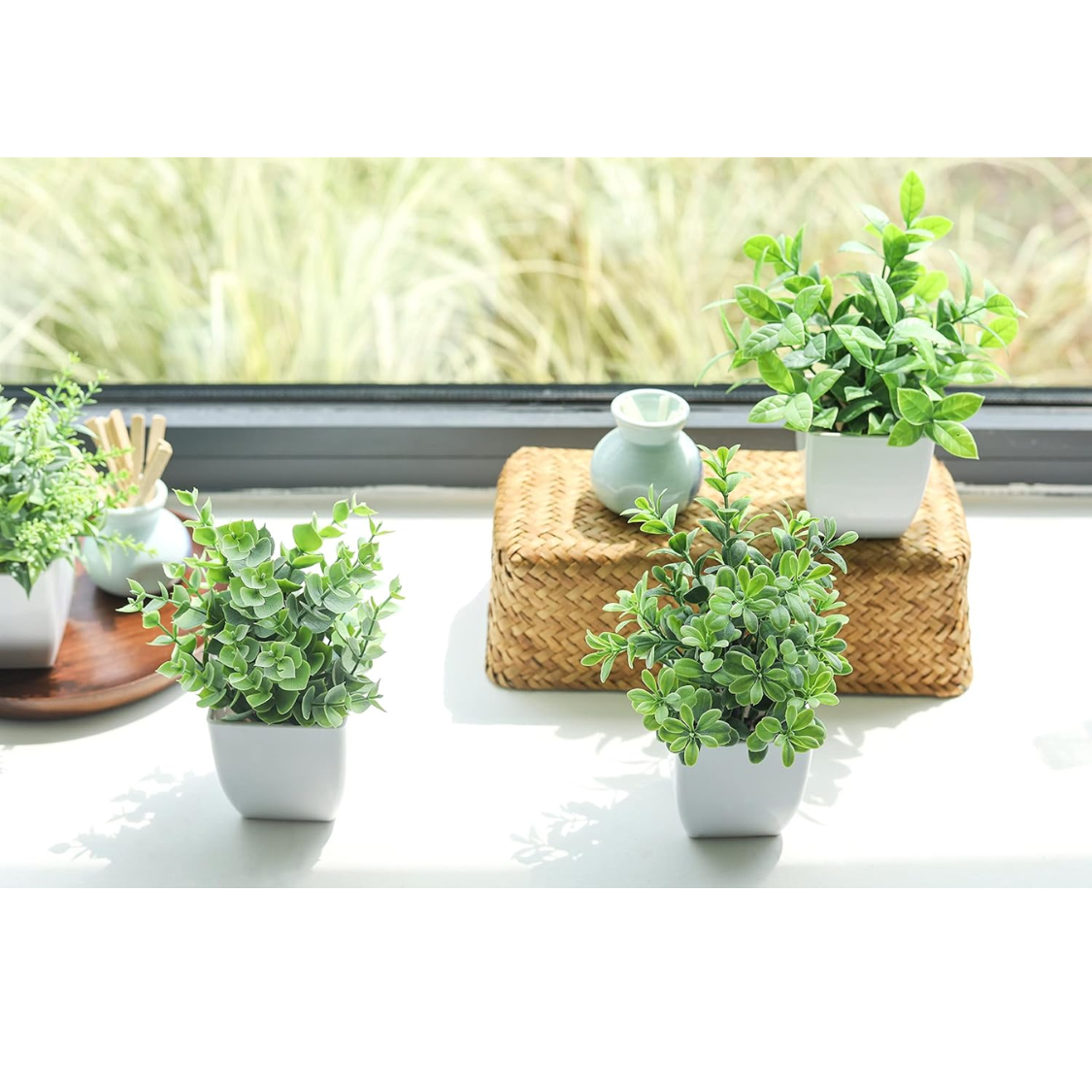 Fake Plants Mini Artificial Greenery Potted Plants For Home Decor Indoor Office Table Room Farmhouse Bathroom Decor