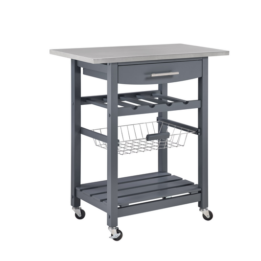 Mobile Rolling Kitchen Island Trolley Serving Cart With Underneath Drawer & Slide-Out Wire Storage Basket