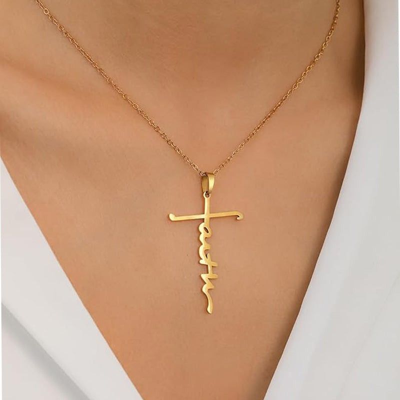 4PCS Faith Necklace For Women Christian Cross Faith Word Church Prayer Religious Pendant Necklace Christian Religious Jewelry Gift,2 Gold 2 Silver
