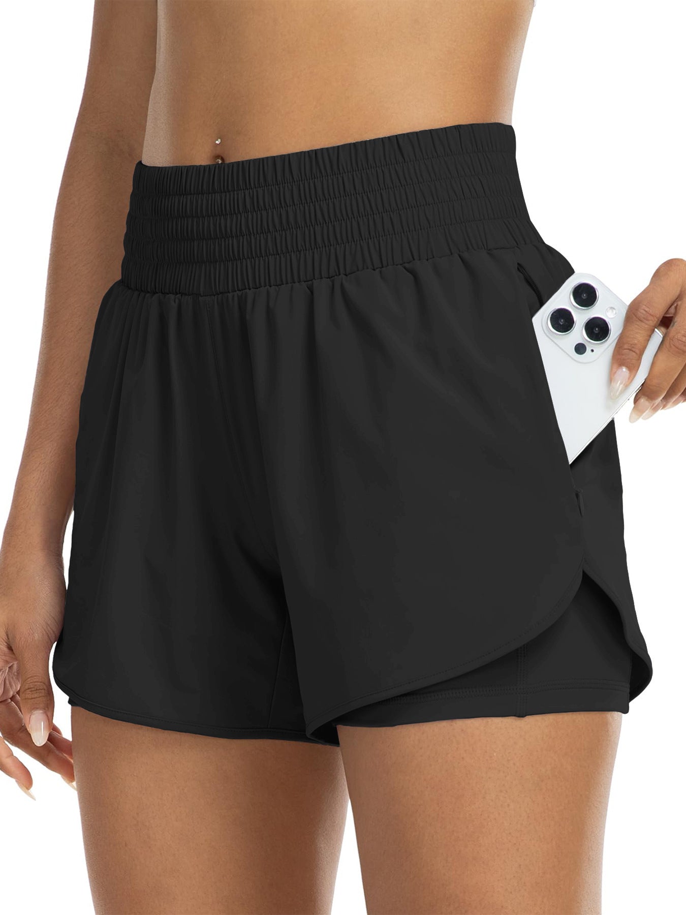 Women's High-Waisted Running Yoga Shorts, Two-In-One Anti-Exposure Gym Slimming Tight Sports Shorts