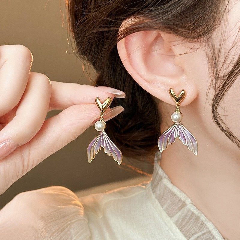 2026 New Bestseller Gradient Mermaid Tail Earrings, Premium Pearl Stud Earrings, Niche Unique Elegant Exquisite Women's Ear Jewelry