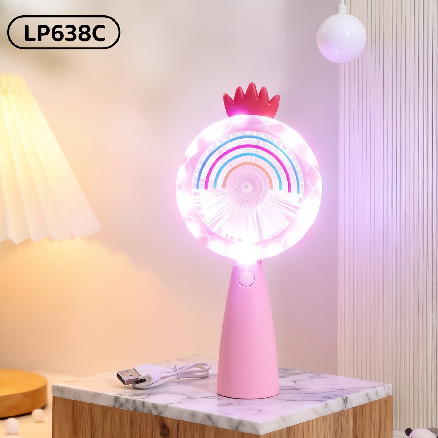 Outdoor Travel Student Cartoon LED Fill Light Handheld Portable USB Charged Fan