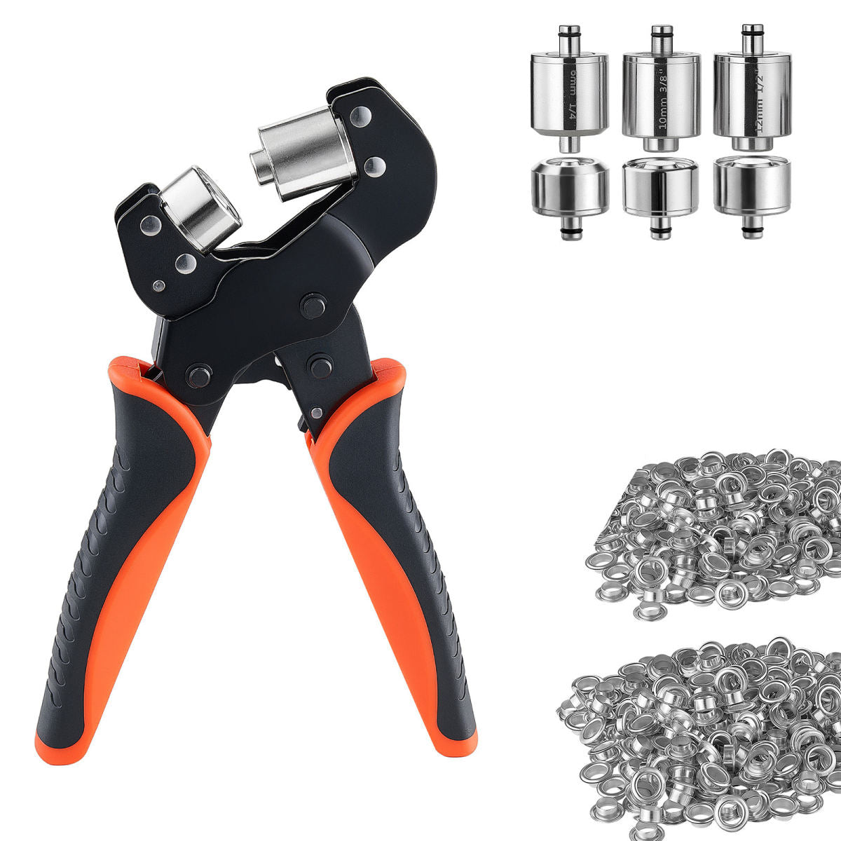 Grommet Tool Kit 1/4" 3/8" 1/2" 900 PCS Grommets Eyelet Tool Kit, With Eyelets And Washers, Manual Grommet Press Pliers, Hole Punch Tools, Blocks, For Leather, Tarps, Shoes, Crafts, Fabric