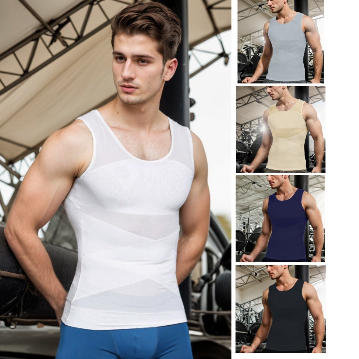 Cross Border European And American Factory Direct Sales In Stock Men's Body Haping Vest High Elastic Mesh Thin Corset Chest Shaping Abdominal Top