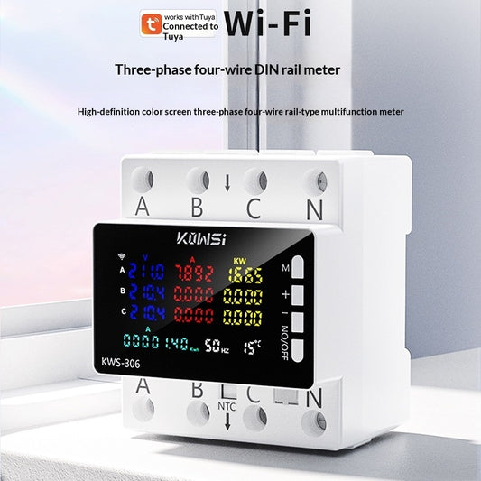 Smart WiFi Three Phase Four Wire DIN Rail Energy Meter Multifunction Voltage Current Power Monitor