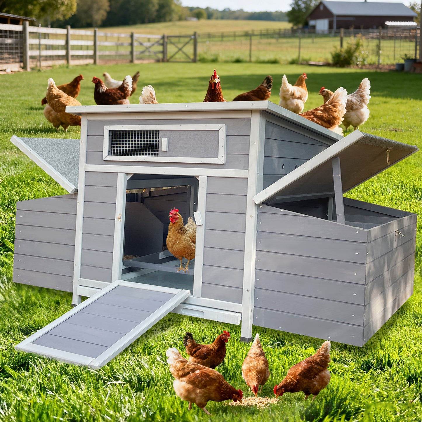 Prohibited Platform-Temu,Large Wooden Chicken Coop Outdoor Hen House Poultry Cage For Outdoor With 2 Sides Nesting Boxes