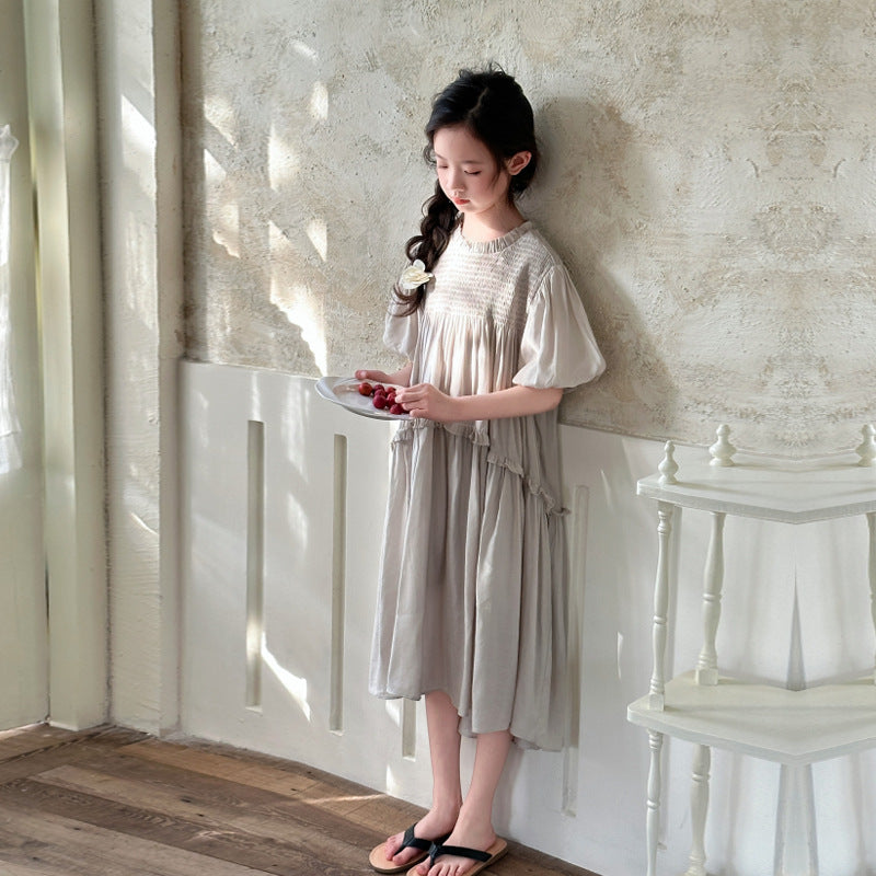 Girls Summer Korean-style Casual Short-sleeve Lightweight Dress