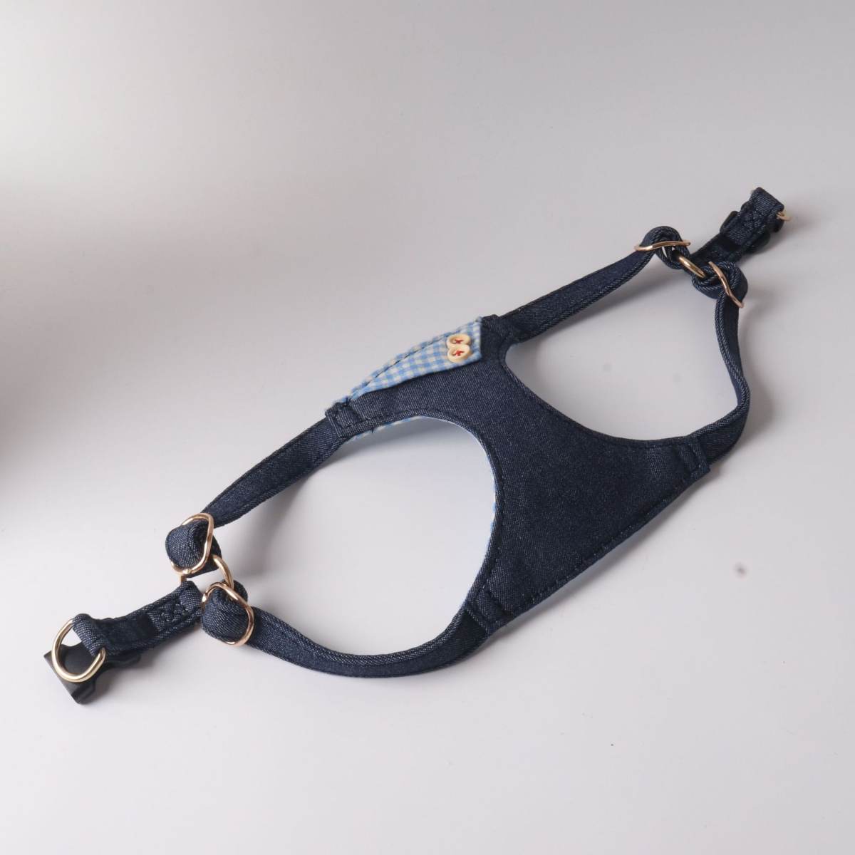 Dark Blue Denim Patchwork Plaid Pet Harness Set