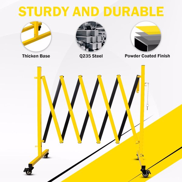 Metal Expandable Barricade, 17FT Traffic Barricade With Casters, Retractable Security Gate, Portable Driveway Gate Outdoor Barricade Fence For Construction Area, Traffic Control, Garage 17FT