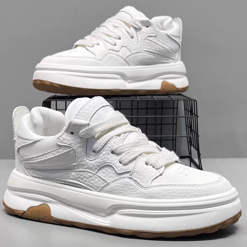 2026 New Spring Fashion Versatile Platform Height-boosting White Sneakers, Trendy Athletic Casual Skate Shoes For Young Men