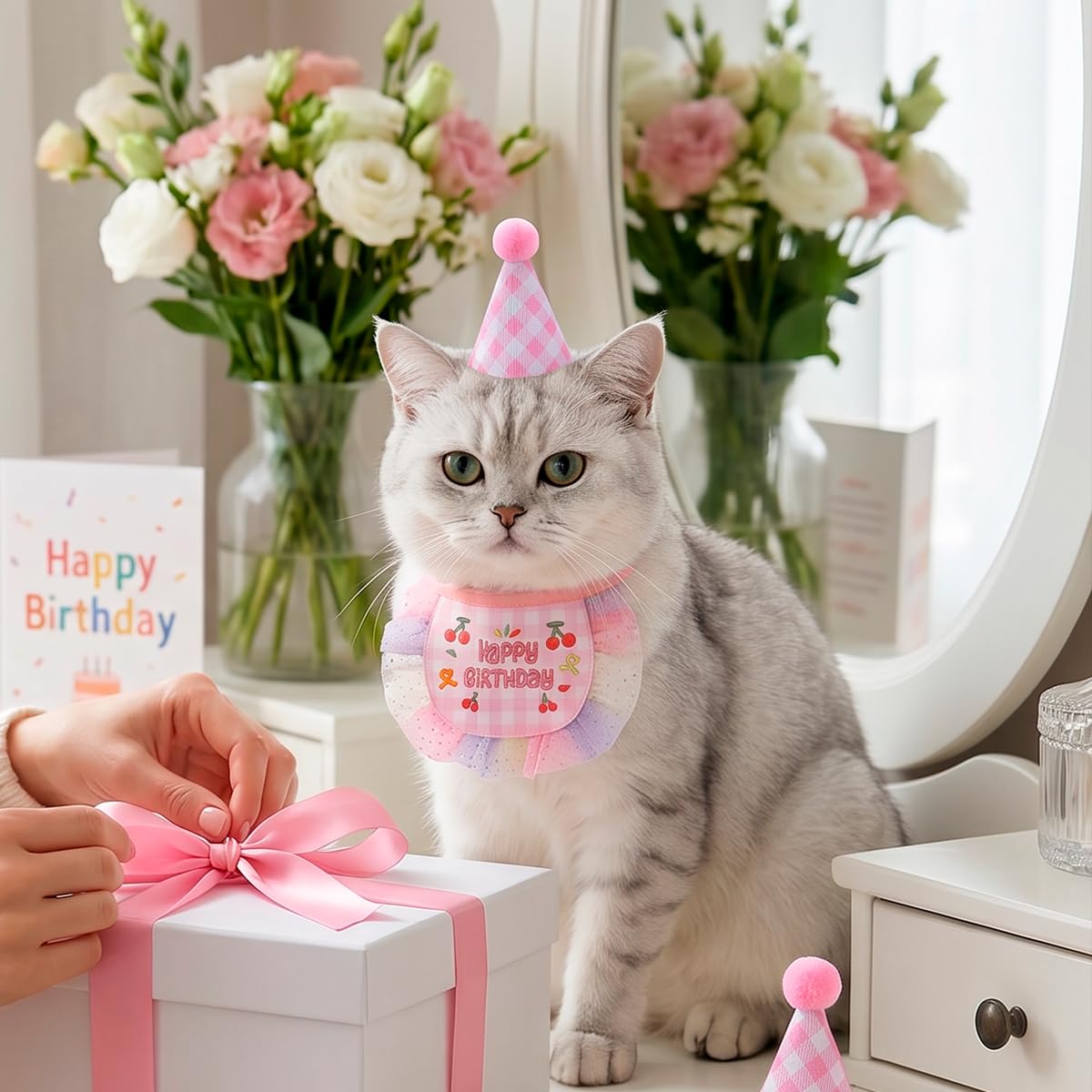 Cat Princess Costume Cat Tutu Dresses Kitte Birthday Hat Scarf Set Clothes Dog Outfit For Small Pet Birthday Party Halloween Wedding Photo Prop