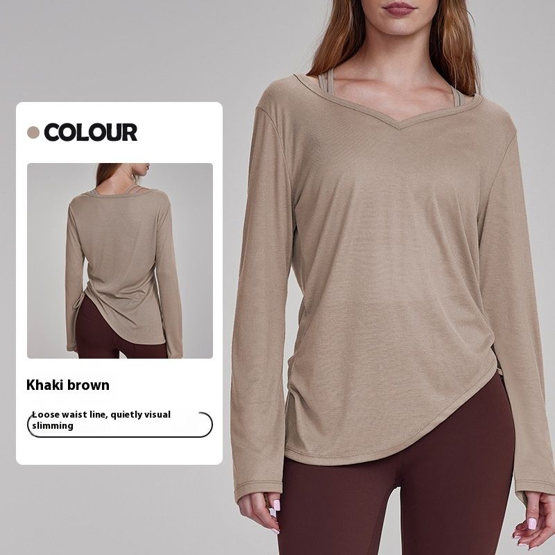 Yoga Blouse Long Sleeve Thigh-length Female Pleated Drawstring