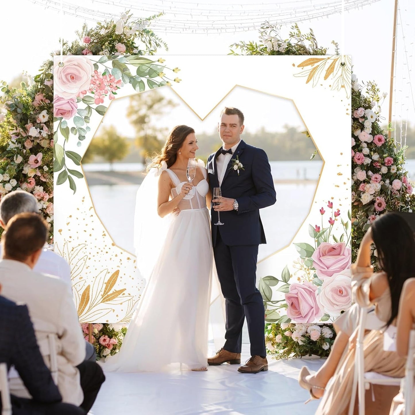 Wedding Backdrop, Decorative Backdrop With Heart Outline, Cut-to-Size And Suitable For Creative Design Ideas, Prop For Wedding Photo Booths, 200 X 180 Cm