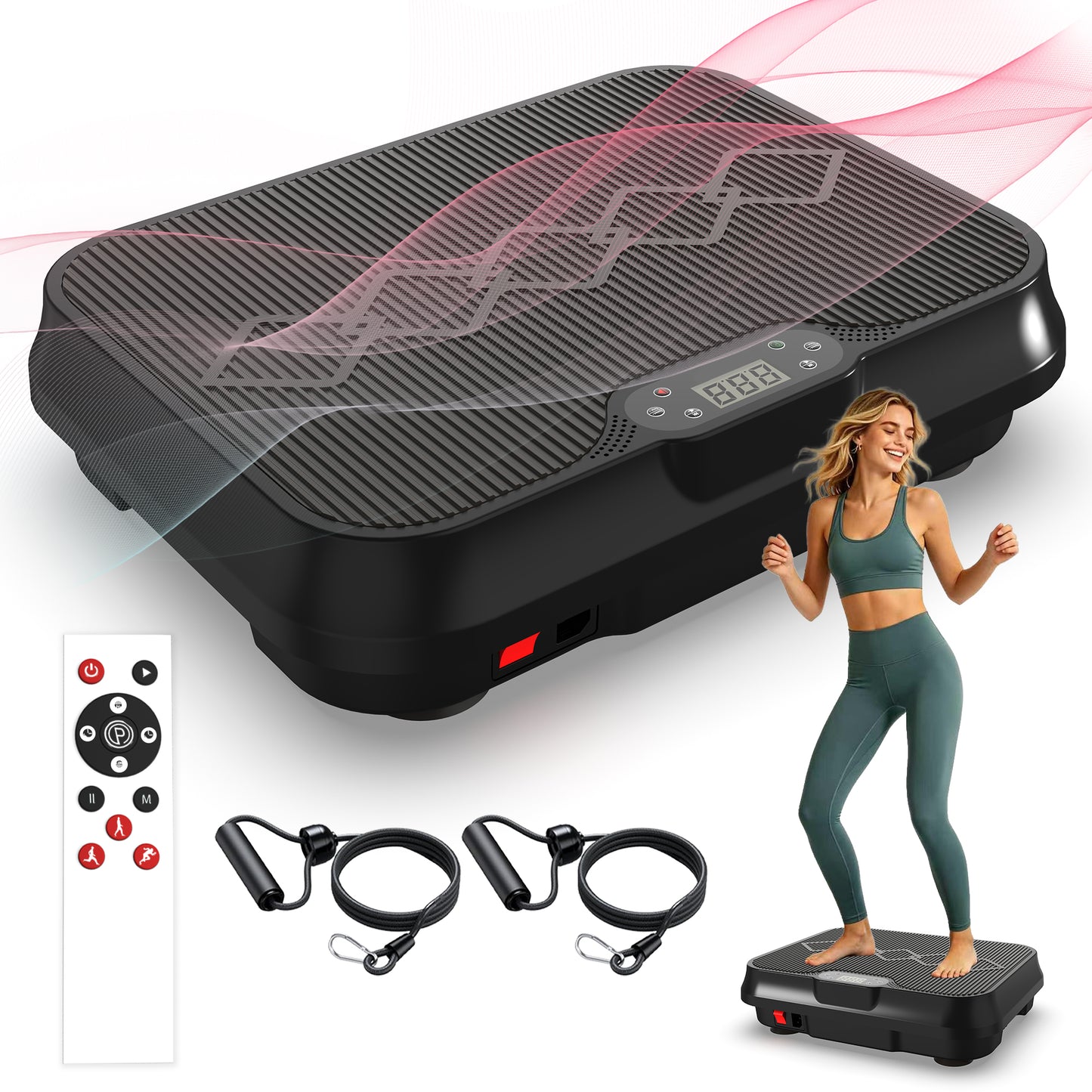 Vibration Plate Exercise Machine, Whole Body Workout Platform With Remote Control, Resistance Bands, Vibration Platform For Home Gym