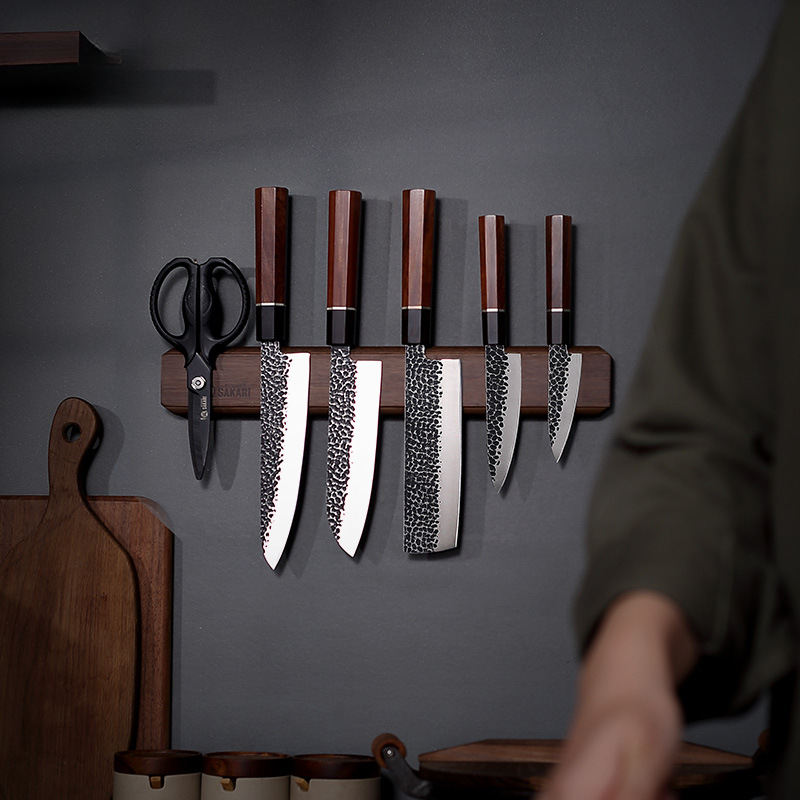 Magnetic Knife Holder Wall-mounted Drill-free Solid Wood Storage
