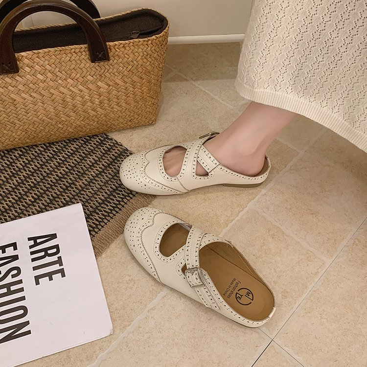 2026 New Korean Style Cross Strap Closed Toe Slippers Slip On Mary Jane Mule Slides