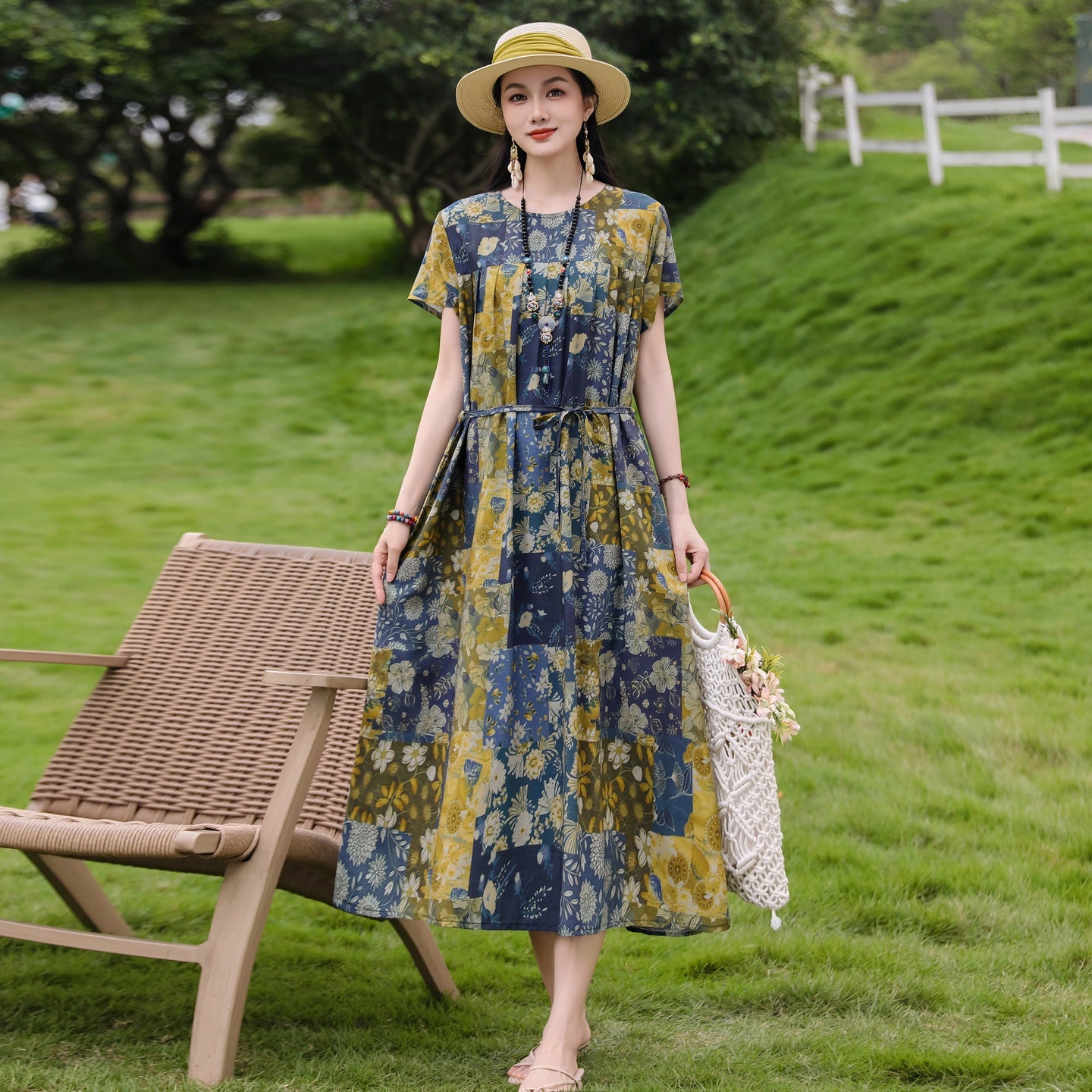 New Elegant Cotton Silk Dress For Middle Aged And Senior Women