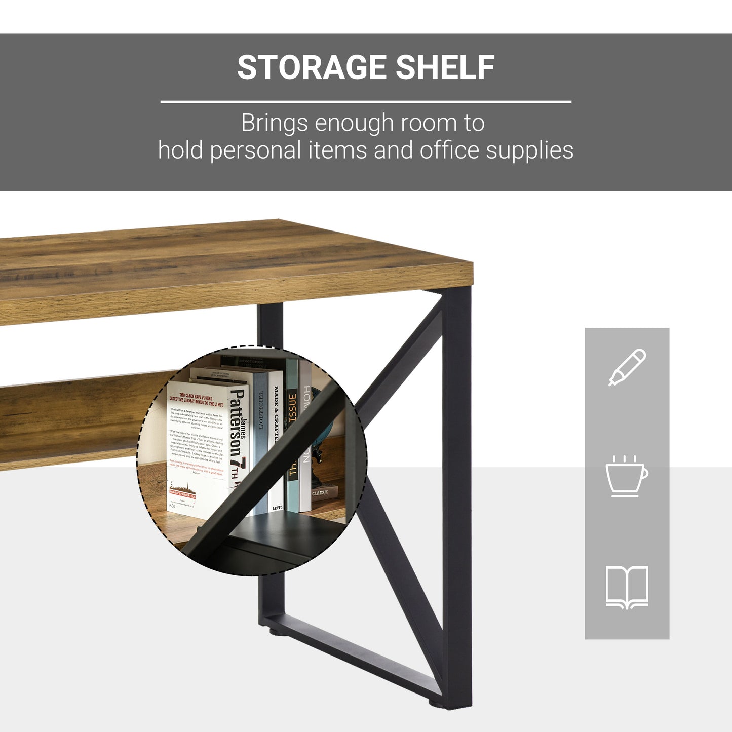 Computer Desk Writing Desk Home Office PC Laptop Workstation With Storage Shelf 120 X 60 X 76cm Black Brown Wood Effect