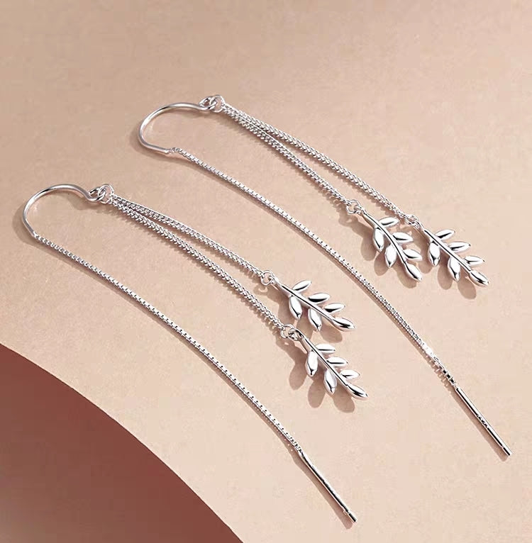 1 Pair 999 Sterling Silver 3D Wheat Ear Long Tassel Threader Earrings, Fresh & Elegant, Perfect For Daily, Dating & Gifting, Ideal Valentine's Gift