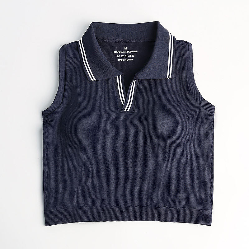 College Style Tibetan Blue Tennis Vest Women's Elastic Polo Collar Vest Sports Fitness Golf Badminton Top
