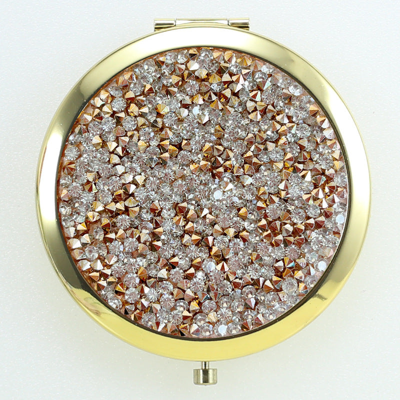Crystal Stick-on Crystals Makeup Round Double-sided Portable Pocket Mirror