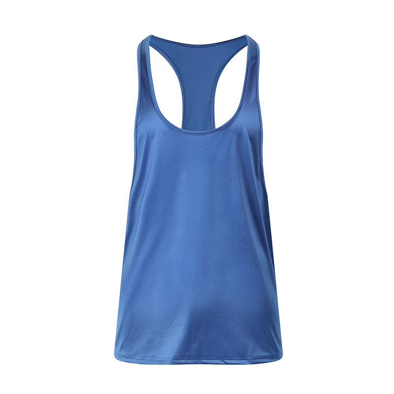 Solid Color Fitness Tank Top With Round Neck And Thin Straps For Sweat Absorption