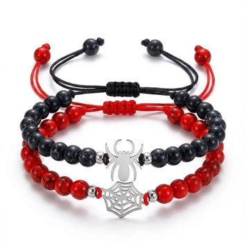 2pcs Matching Spider Web Bracelets For Couples Men Women, Natural Stone Black White Beaded Bracelets, Y2K Goth Punk Friendship Jewelry, Birthday Valentine's Day Gift For Best Friend Boyfriend Girlfrie