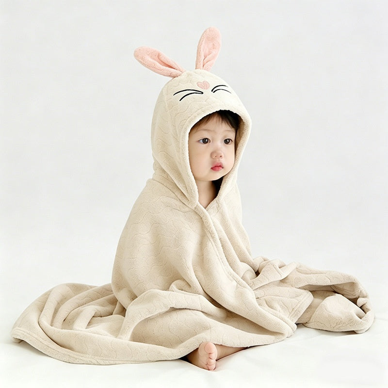 Children's Coral Fleece Bath Towel Cape For Babies