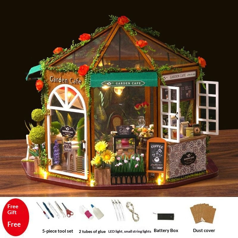 DIY Cottage Craft Assembled Rose Garden Tea House Puzzle Toy