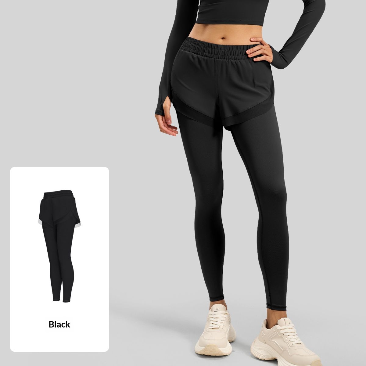Womens Mock Two-Piece Sports Tight Pockets Yoga Pants