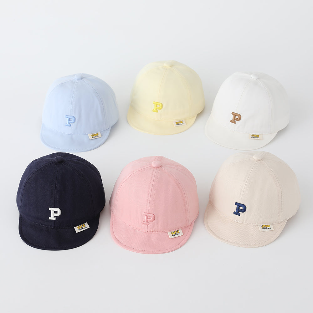 Children's Solid-color Letter P Three-dimensional Embroidered Adjustable Simple And Trendy Soft-brim Baseball Cap Suitable For Outdoor Outings