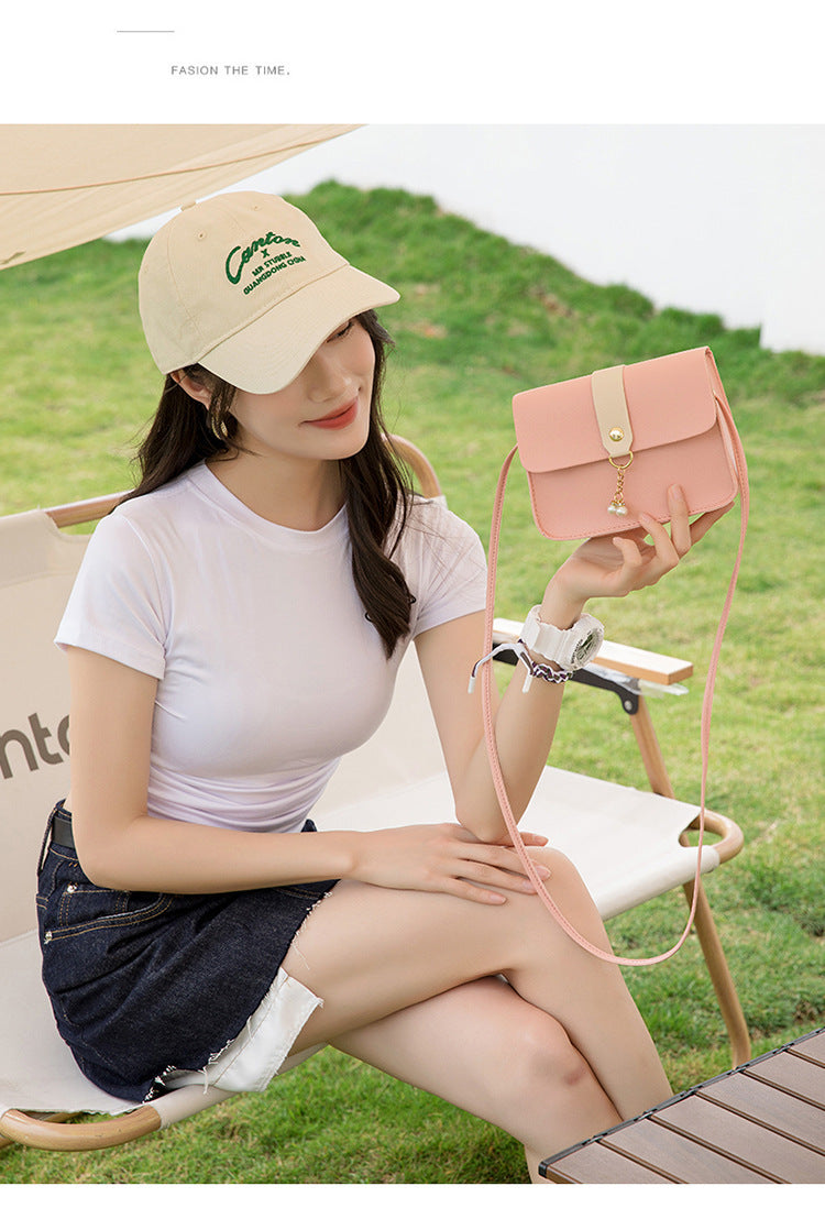 Casual Daily Small Shoulder Bag, Ladies Color Block Phone Crossbody Bag, Elegant Pearl Decor Mini Handbag
