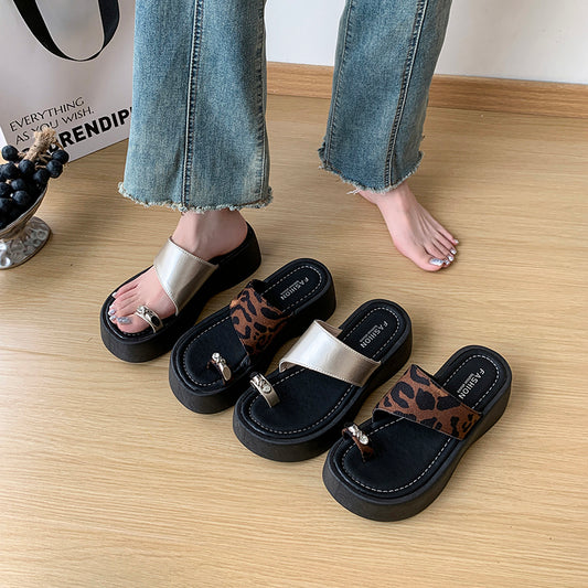 Fashion Platform Slide Sandals For Women, New Summer Outdoor Wear, Versatile Elevated Flip Flops With Toe Post