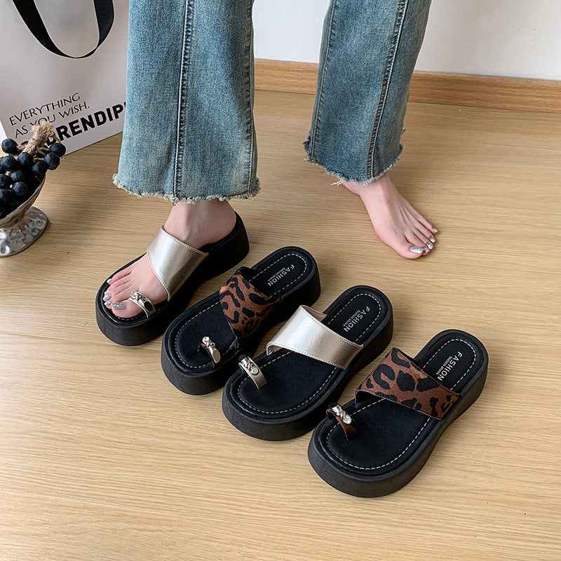 Fashion Platform Slide Sandals For Women, New Summer Outdoor Wear, Versatile Elevated Flip Flops With Toe Post