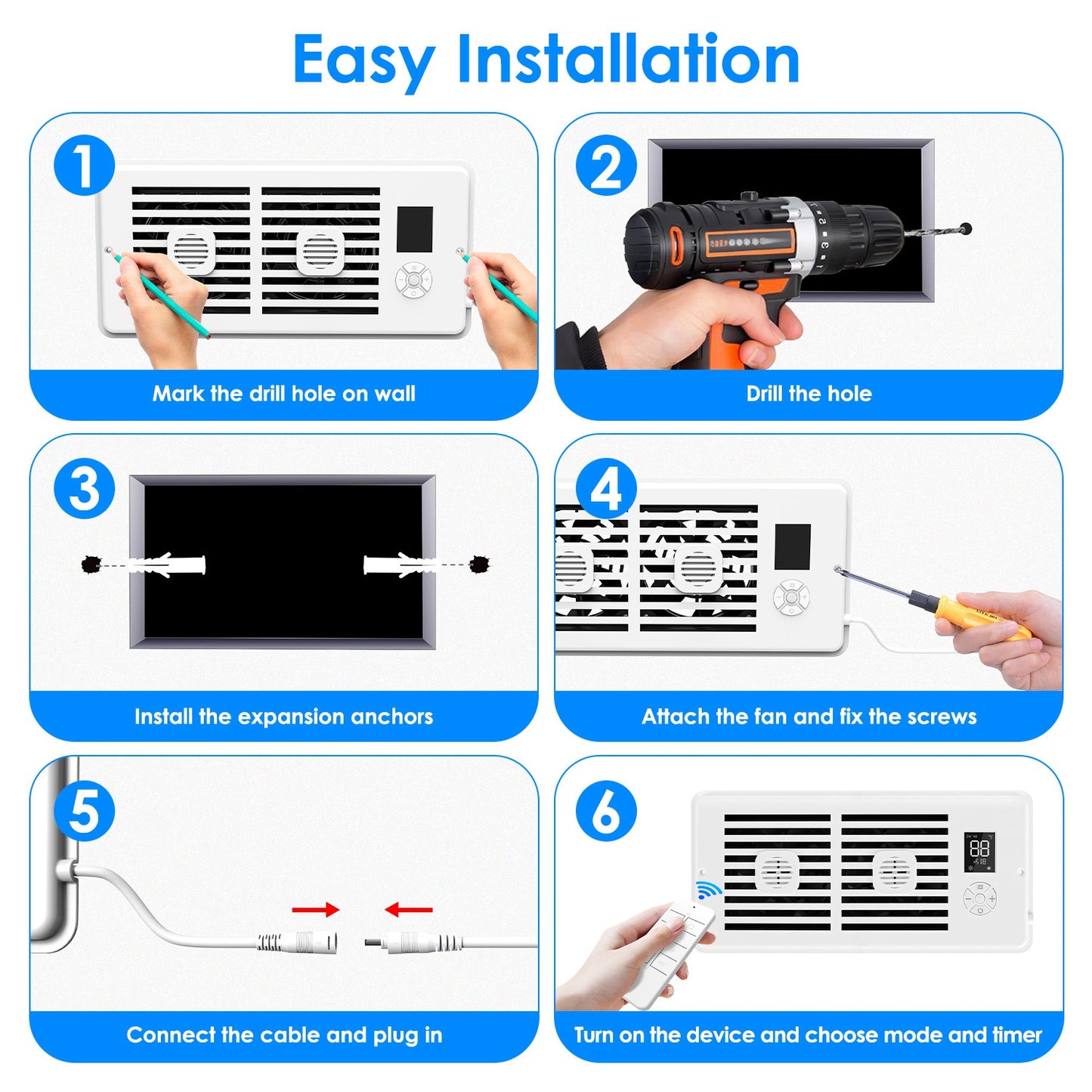 Register Booster Fan Smart AC Vent Booster Fan Fit 4in Plus 10in Register Holes With 3 Modes 10 Speeds 2H 4H Timer LCD Screen 2 Scent Diffuser Slots Remote Control Dual Motors For Wall Ceiling Floor