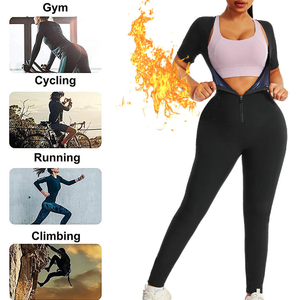 Women's Sauna Suit Short Sleeve Jumpsuit, Sweat Enhancer Workout Shapewear, Corset Waist Trainer For Body Sculpting