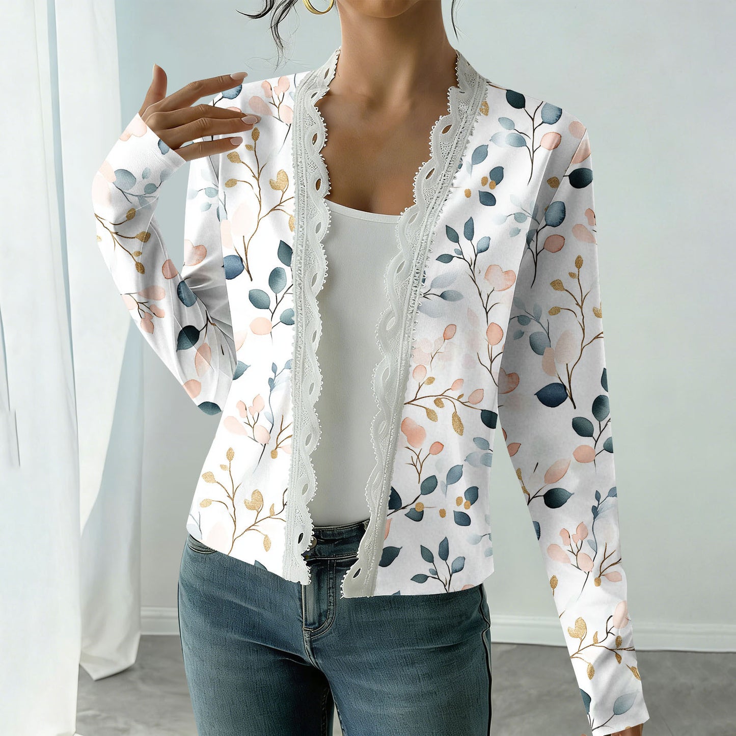 Elegant New Long-sleeved Printed Knit Cardigan