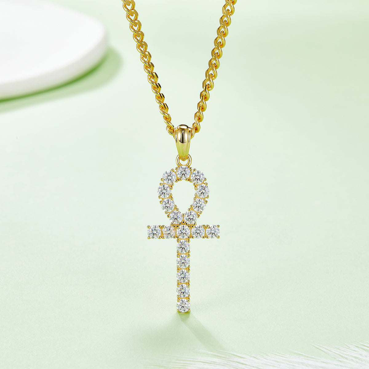 S925 Sterling Silver 19pcs D Color VVS1 Moissanite Ankh Pendant 3&5.6&9.1g No Chain Platinum Plated GRA Certified Gift Box