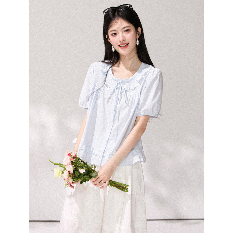 Korean-style Sweet Round-neck Blouse For Women