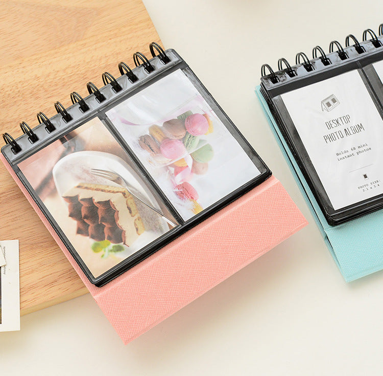 Tabletop 3-inch Desk Calendar Photo Album Mini Instant Film Star Card Book Holds 68 Cards