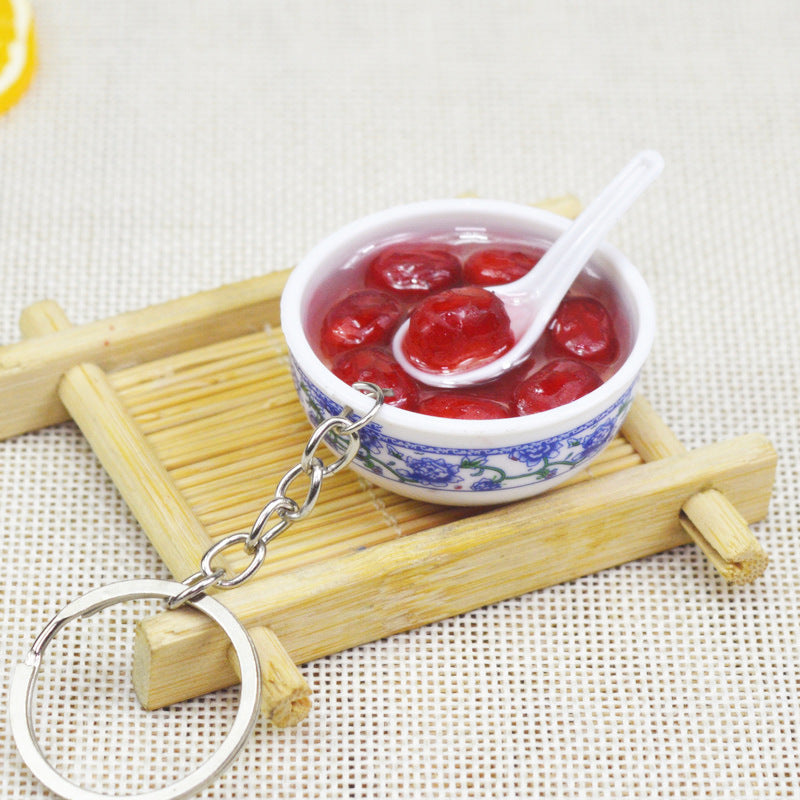Artificial Food Pendant PVC Egg Noodle Keychain