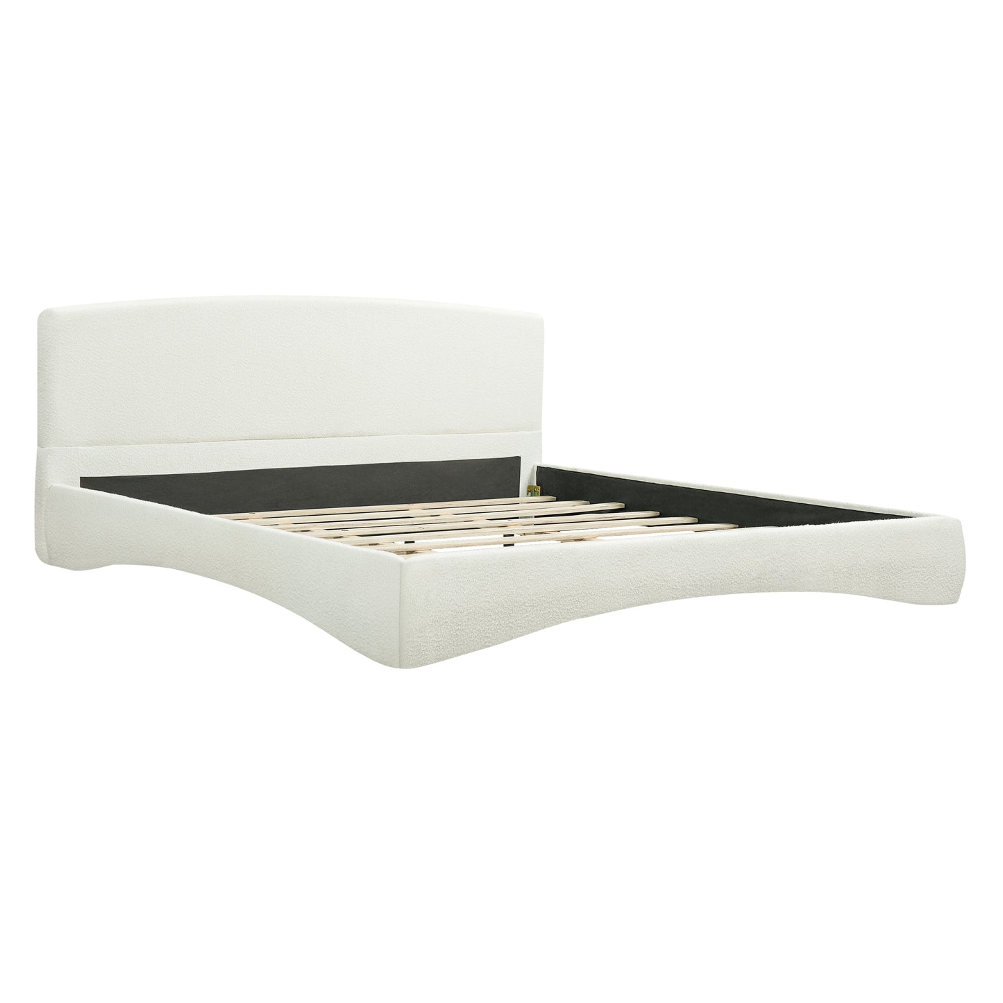 Curved Upholstered Bed With Smart Ambient Lighting,Cream,King