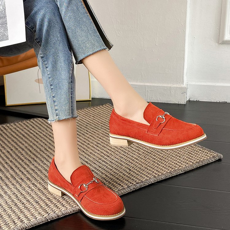 Womens Korean-style Round-toe Low-heeled Casual Slip-on Shoes