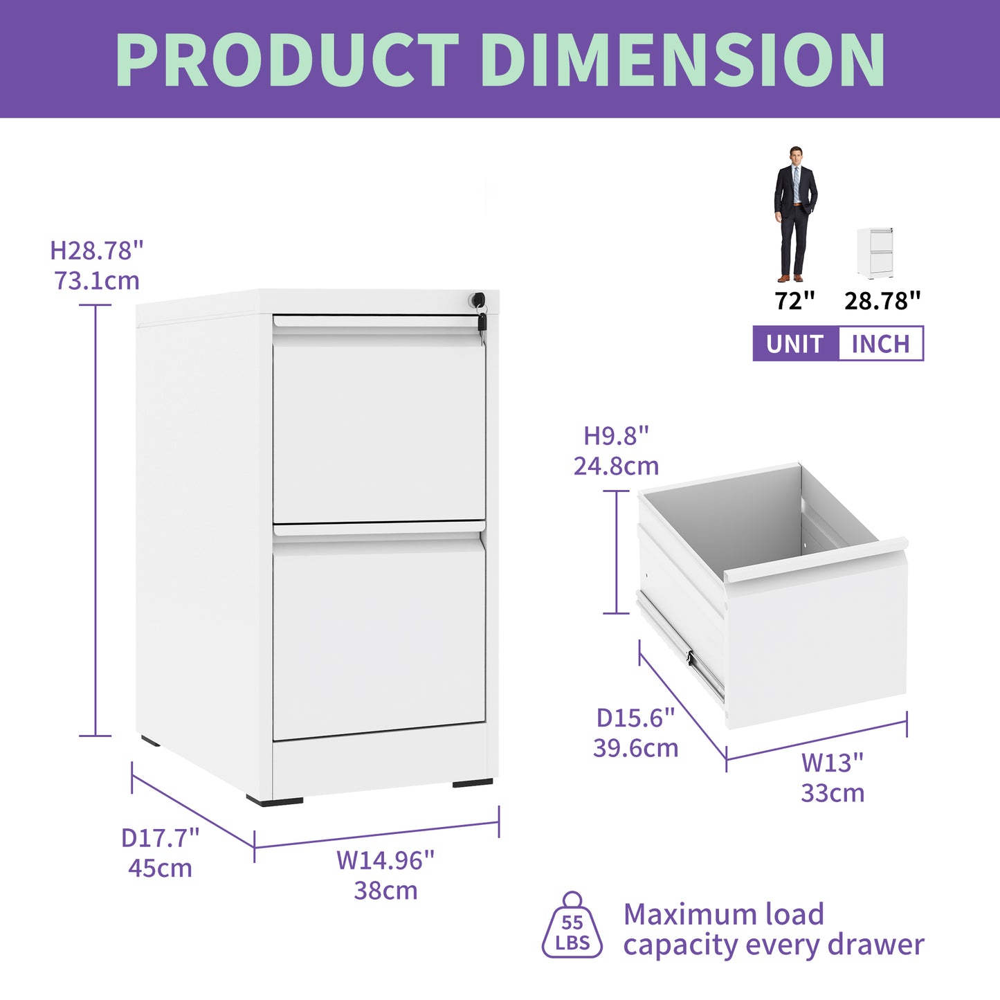 2 Drawer Metal Vertical File Cabinet With Lock Office Home Steel Vertical File Cabinet For A4 Legal Letter Size