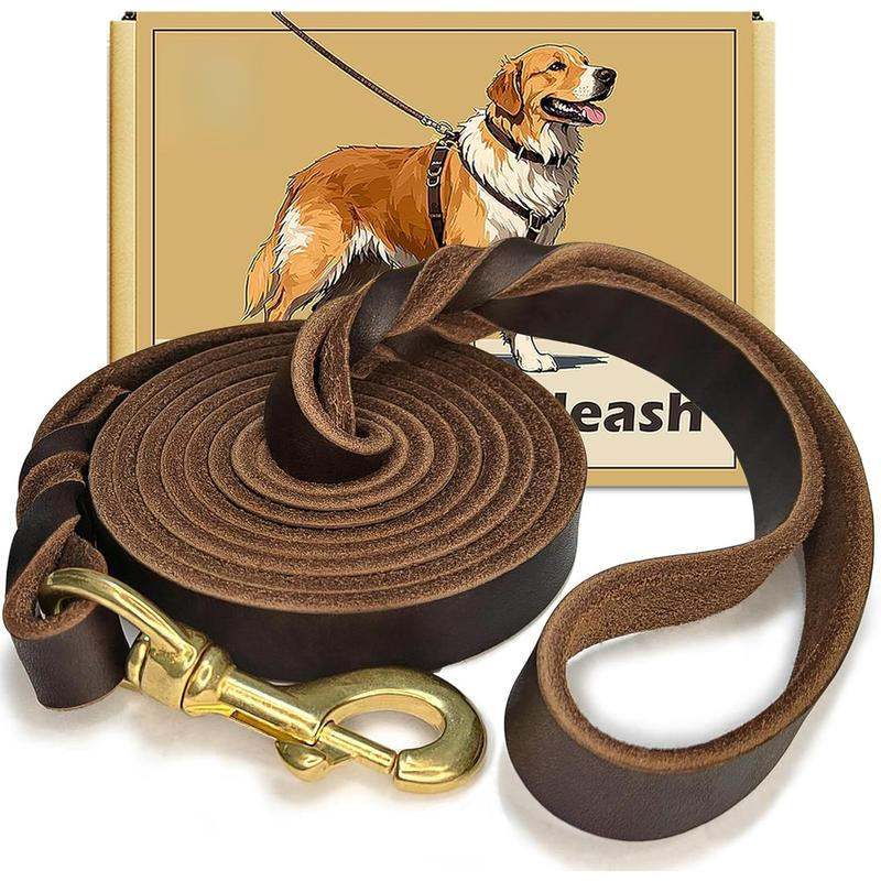 Genuine Leather Dog Leash  Heavy Duty Pet Walking Lead With Ergonomic Non-Slip Handle For Medium And Large Breeds