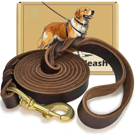 Genuine Leather Dog Leash  Heavy Duty Pet Walking Lead With Ergonomic Non-Slip Handle For Medium And Large Breeds