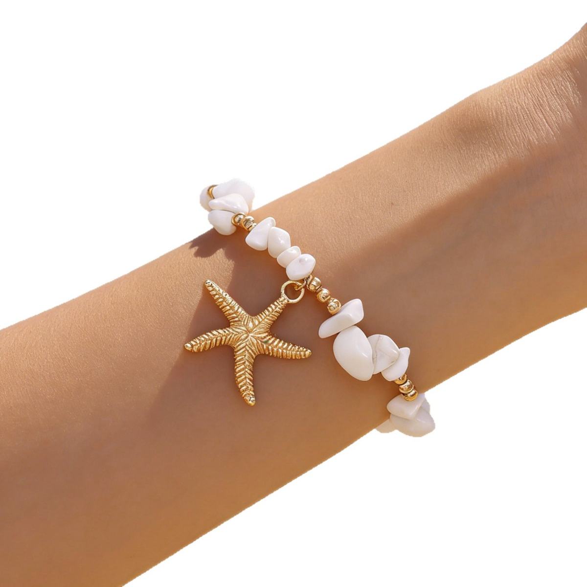 Cross-border Summer Beach Vacation Women Bracelet, Versatile Bohemian Gravel Bead Wrist Chain With Starfish Pendant Unique Fashion Jewelry